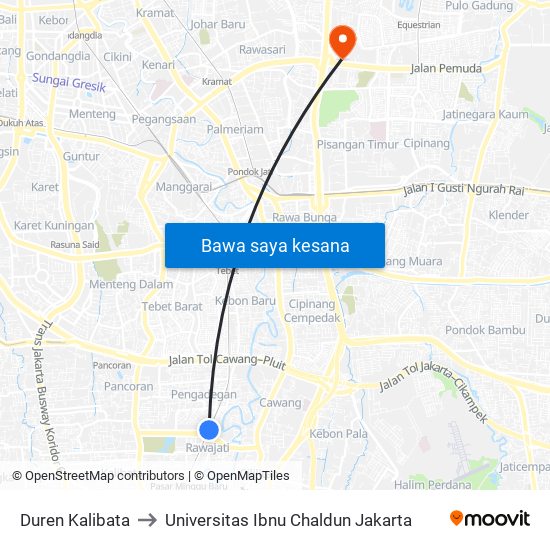 Duren Kalibata to Universitas Ibnu Chaldun Jakarta map