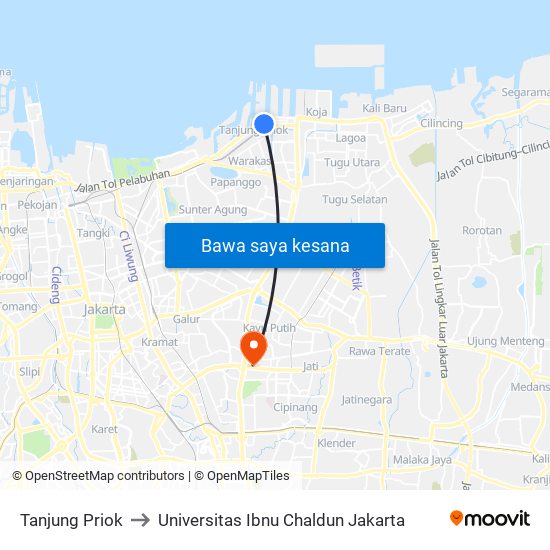 Tanjung Priok to Universitas Ibnu Chaldun Jakarta map