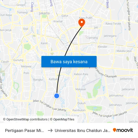 Pertigaan Pasar Minggu to Universitas Ibnu Chaldun Jakarta map