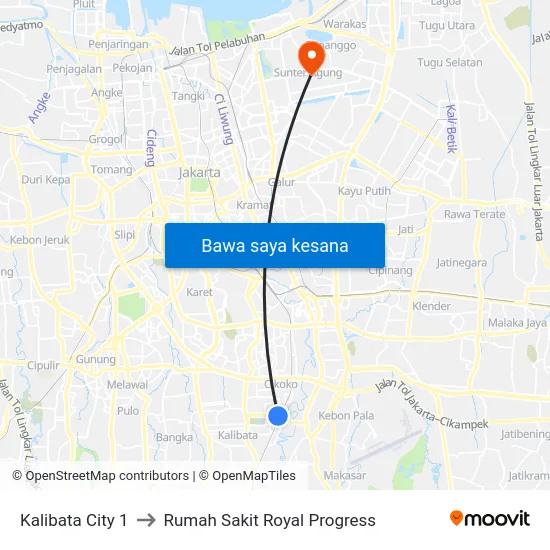 Kalibata City 1 to Rumah Sakit Royal Progress map
