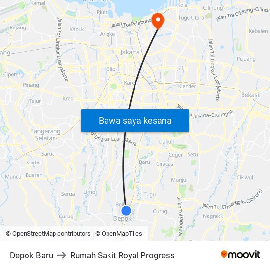 Depok Baru to Rumah Sakit Royal Progress map