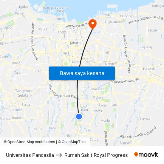 Universitas Pancasila to Rumah Sakit Royal Progress map