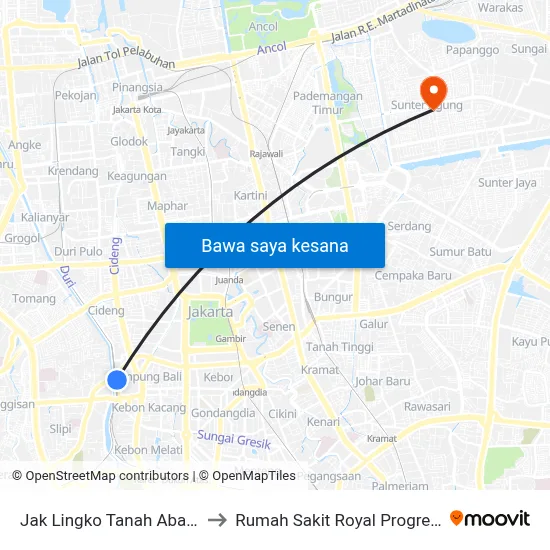 Jak Lingko Tanah Abang to Rumah Sakit Royal Progress map