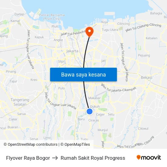 Flyover Raya Bogor to Rumah Sakit Royal Progress map