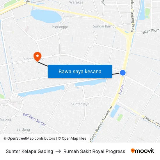 Sunter Kelapa Gading to Rumah Sakit Royal Progress map