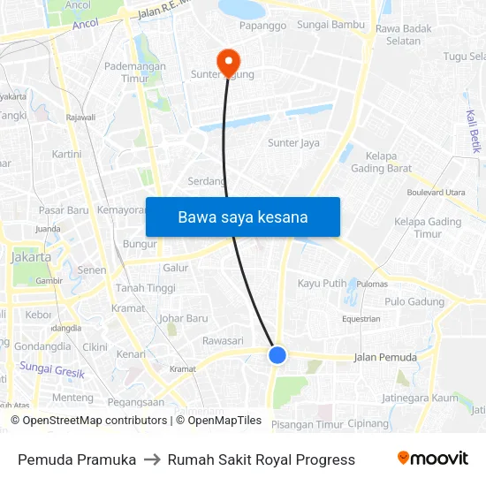 Pemuda Pramuka to Rumah Sakit Royal Progress map