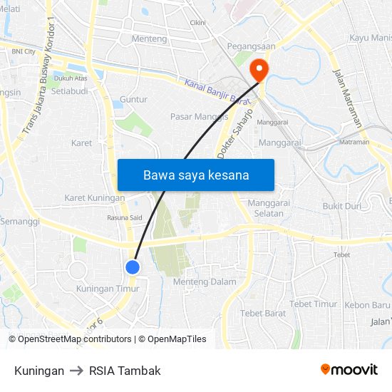 Kuningan to RSIA Tambak map