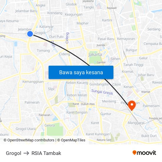 Grogol to RSIA Tambak map
