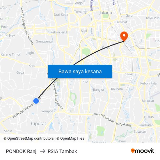 PONDOK Ranji to RSIA Tambak map