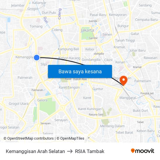 Kemanggisan Arah Selatan to RSIA Tambak map