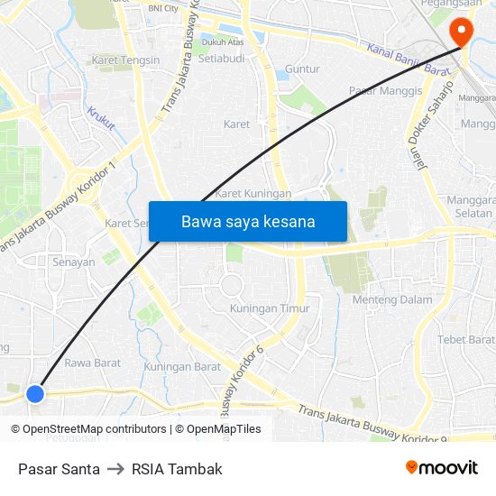 Pasar Santa to RSIA Tambak map