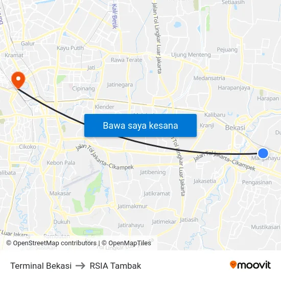 Terminal Bekasi to RSIA Tambak map