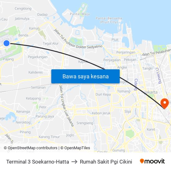 Terminal 3 Soekarno-Hatta to Rumah Sakit Pgi Cikini map