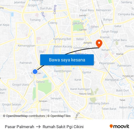 Pasar Palmerah to Rumah Sakit Pgi Cikini map