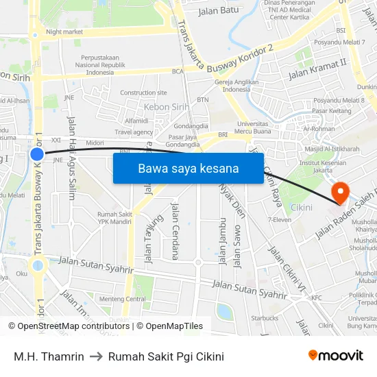 M.H. Thamrin to Rumah Sakit Pgi Cikini map