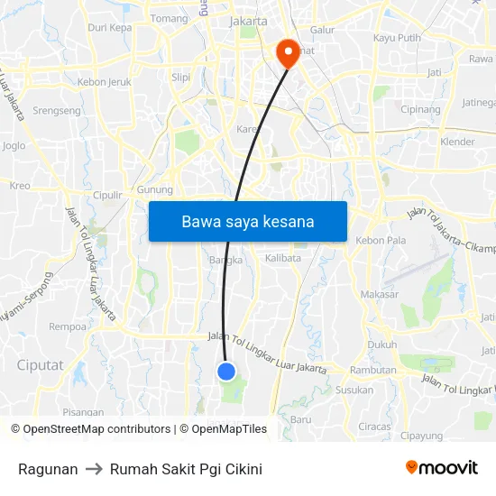 Ragunan to Rumah Sakit Pgi Cikini map