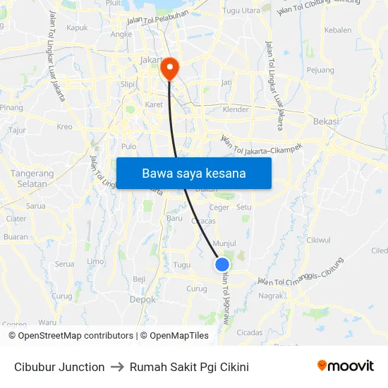 Cibubur Junction to Rumah Sakit Pgi Cikini map