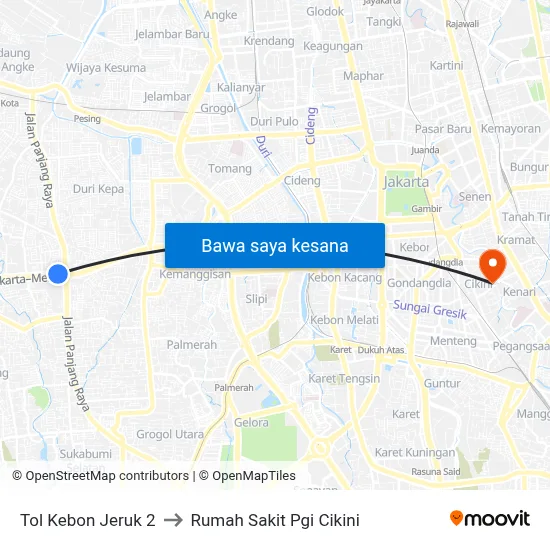 Tol Kebon Jeruk 2 to Rumah Sakit Pgi Cikini map