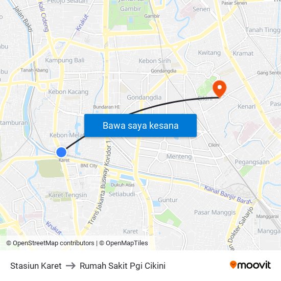 Stasiun Karet to Rumah Sakit Pgi Cikini map