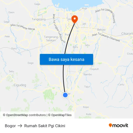 Bogor to Rumah Sakit Pgi Cikini map