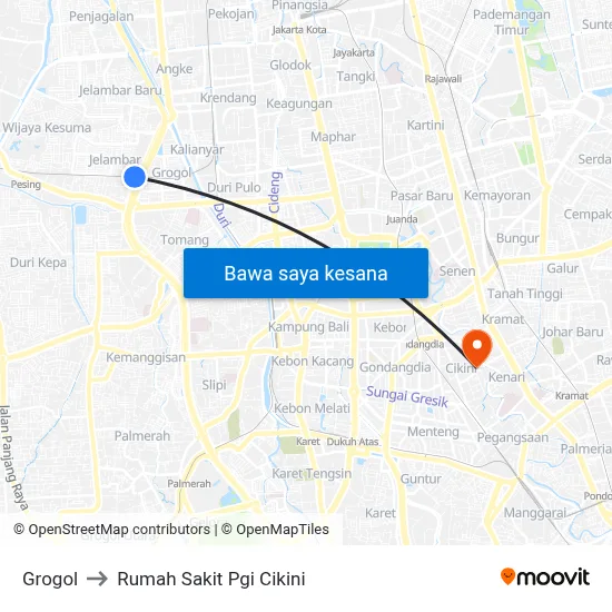 Grogol to Rumah Sakit Pgi Cikini map