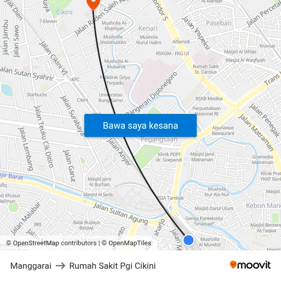 Manggarai to Rumah Sakit Pgi Cikini map