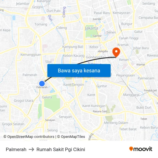 Palmerah to Rumah Sakit Pgi Cikini map