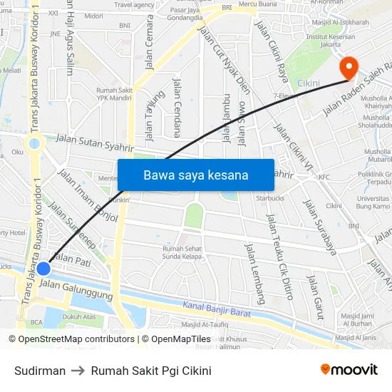 Sudirman to Rumah Sakit Pgi Cikini map