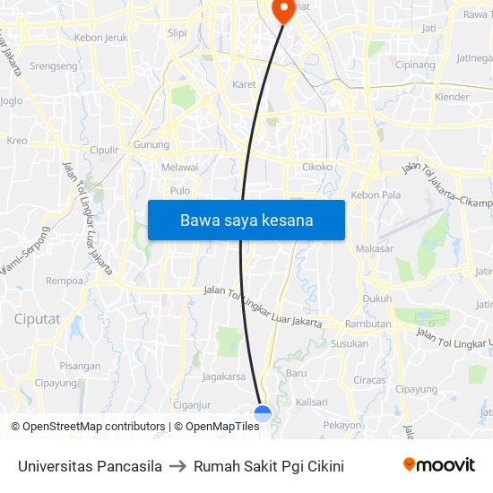 Universitas Pancasila to Rumah Sakit Pgi Cikini map