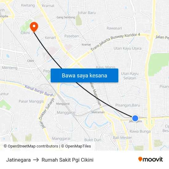 Jatinegara to Rumah Sakit Pgi Cikini map