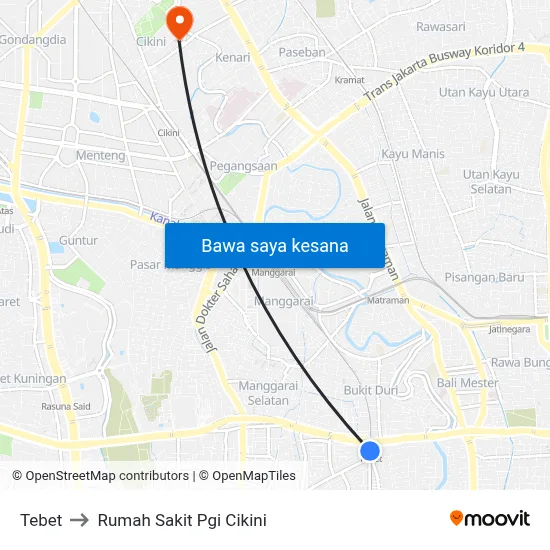 Tebet to Rumah Sakit Pgi Cikini map