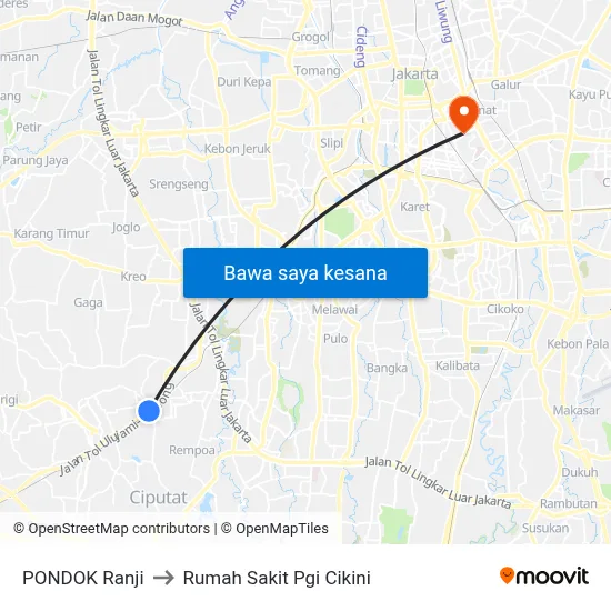 PONDOK Ranji to Rumah Sakit Pgi Cikini map