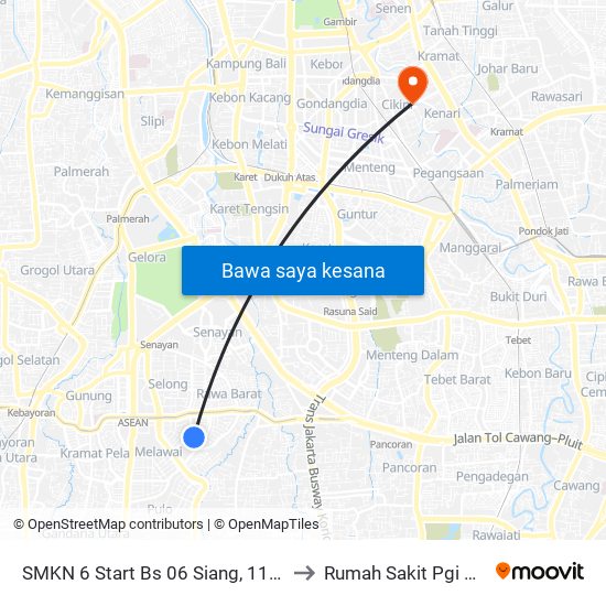 SMKN 6 Start Bs 06 Siang, 11 Siang to Rumah Sakit Pgi Cikini map