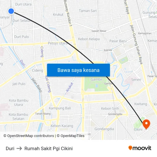 Duri to Rumah Sakit Pgi Cikini map