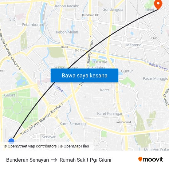 Bunderan Senayan to Rumah Sakit Pgi Cikini map