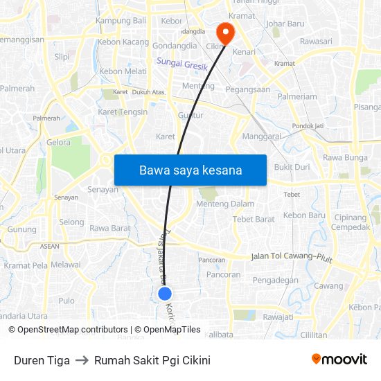 Duren Tiga to Rumah Sakit Pgi Cikini map