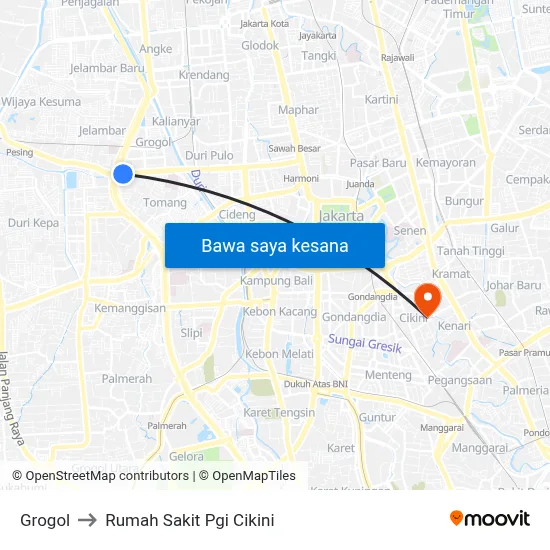 Grogol to Rumah Sakit Pgi Cikini map