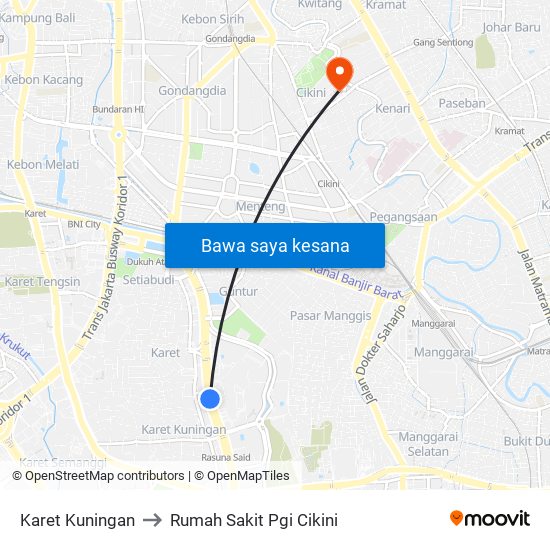 Karet Kuningan to Rumah Sakit Pgi Cikini map