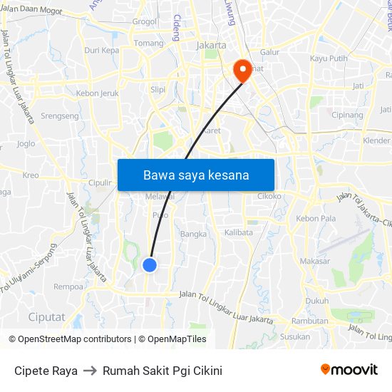 Cipete Raya to Rumah Sakit Pgi Cikini map