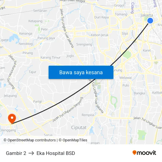 Gambir 2 to Eka Hospital BSD map