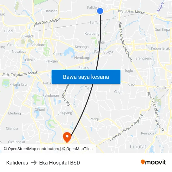 Kalideres to Eka Hospital BSD map