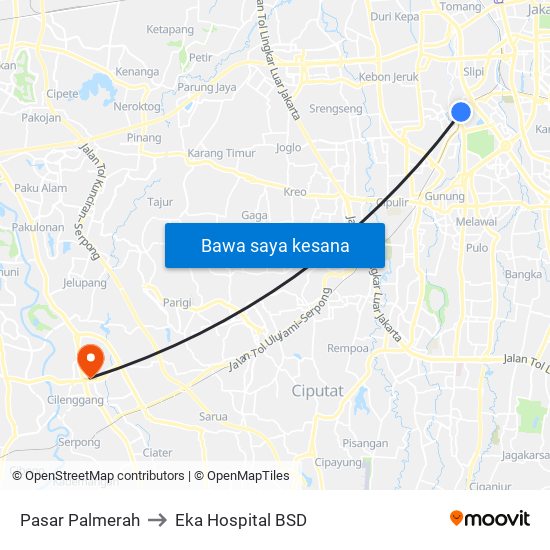 Pasar Palmerah to Eka Hospital BSD map