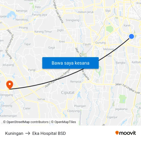 Kuningan to Eka Hospital BSD map