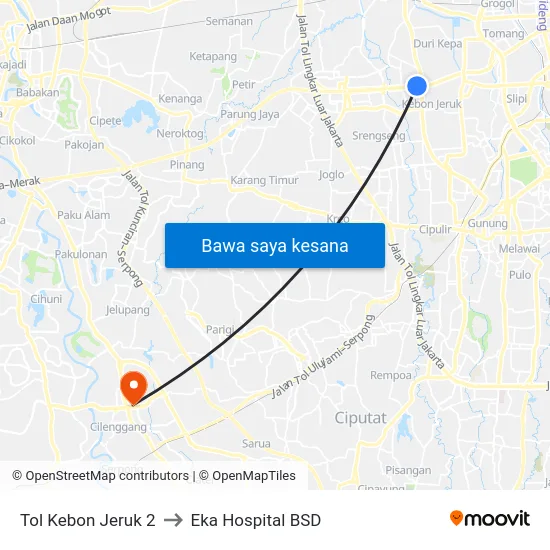 Tol Kebon Jeruk 2 to Eka Hospital BSD map