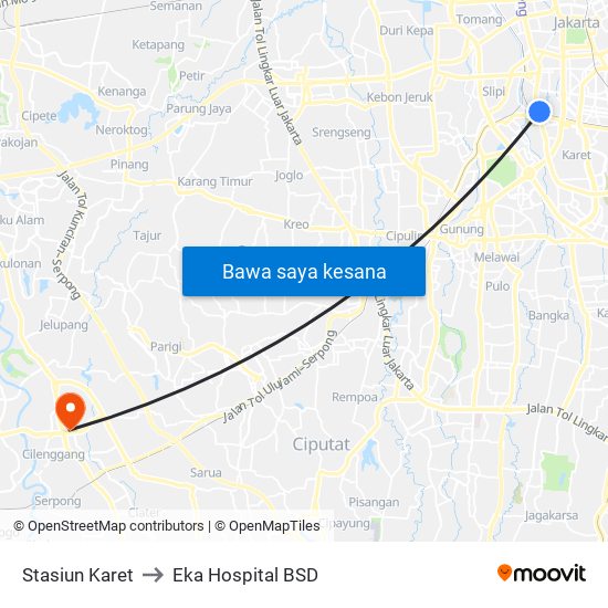 Stasiun Karet to Eka Hospital BSD map