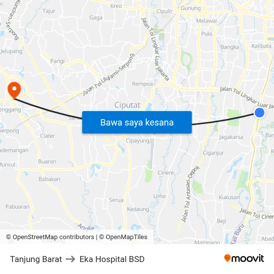 Tanjung Barat to Eka Hospital BSD map