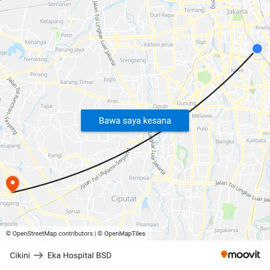 Cikini to Eka Hospital BSD map