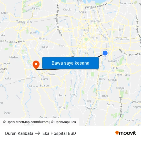 Duren Kalibata to Eka Hospital BSD map