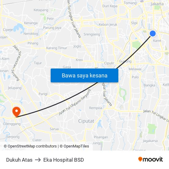 Dukuh Atas to Eka Hospital BSD map