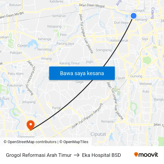 Grogol Reformasi Arah Timur to Eka Hospital BSD map